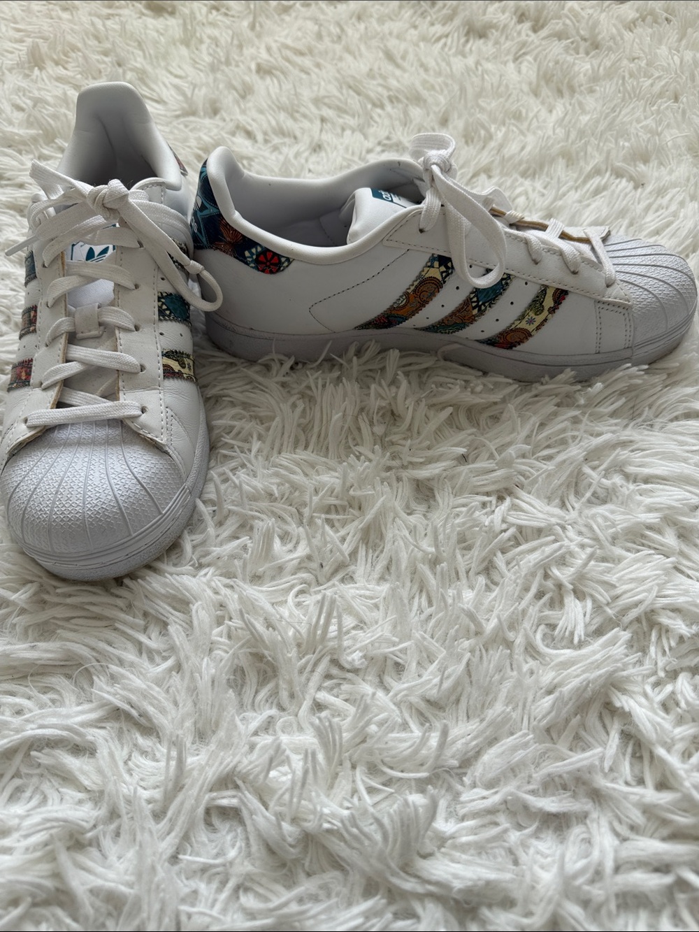 Adidas Superstar White Paisley Sneakers Size 7.5